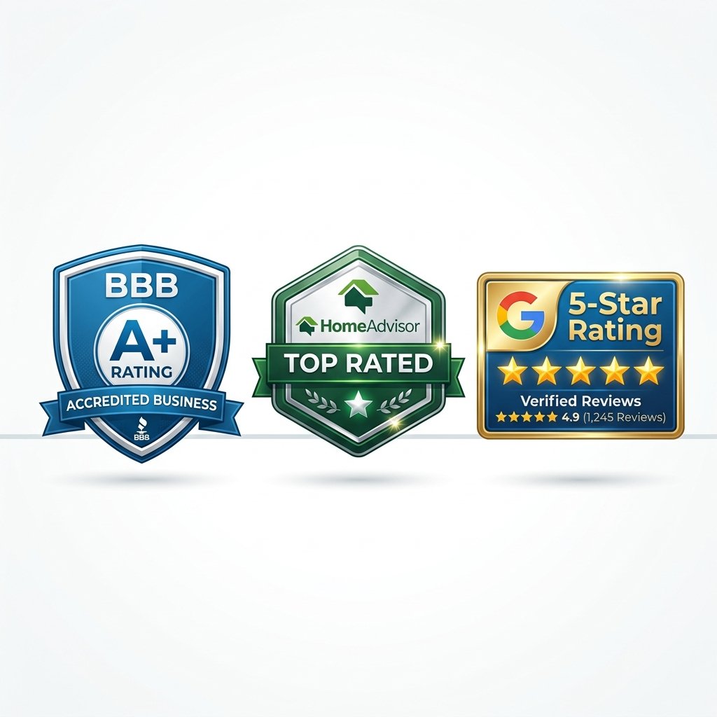 BBB A+ Rated, HomeAdvisor Top Rated, Google 5-Star
